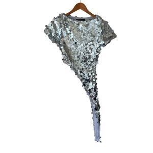 Derma Department Venus Silver Sequin Asymmetrical top Size 4 NWT